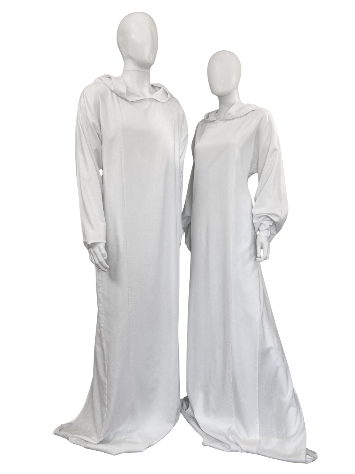 Hooded burial gowns, rear view