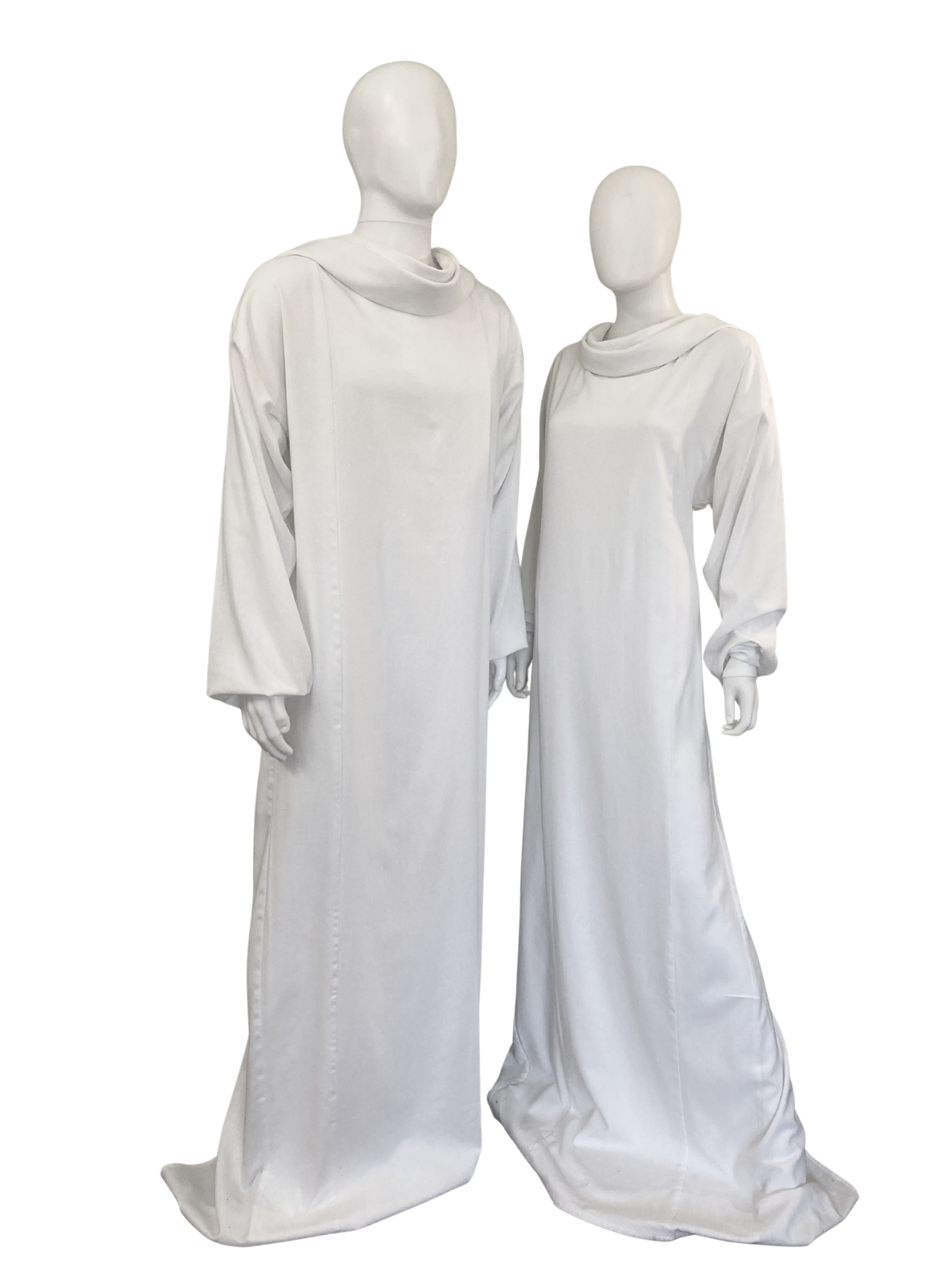 Cowl neck burial gowns, pair