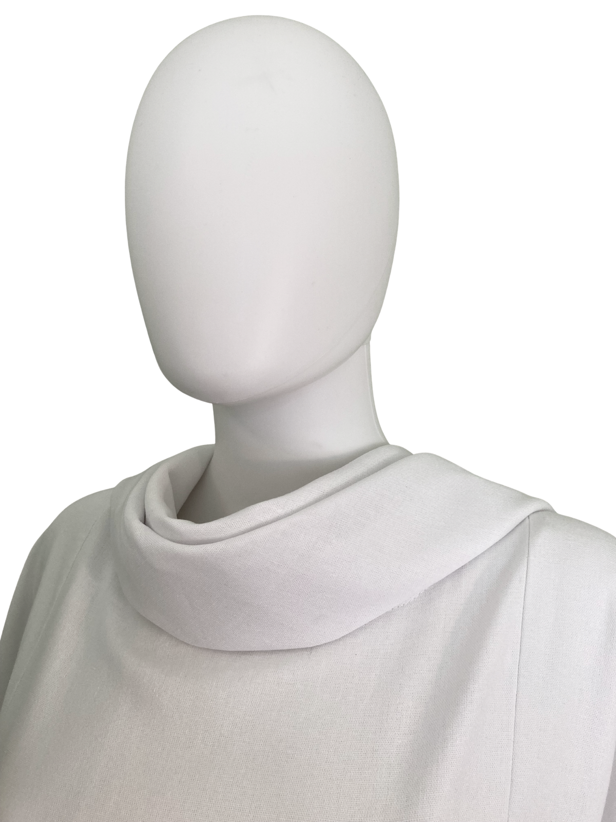 Cowl neck burial gown, close-up