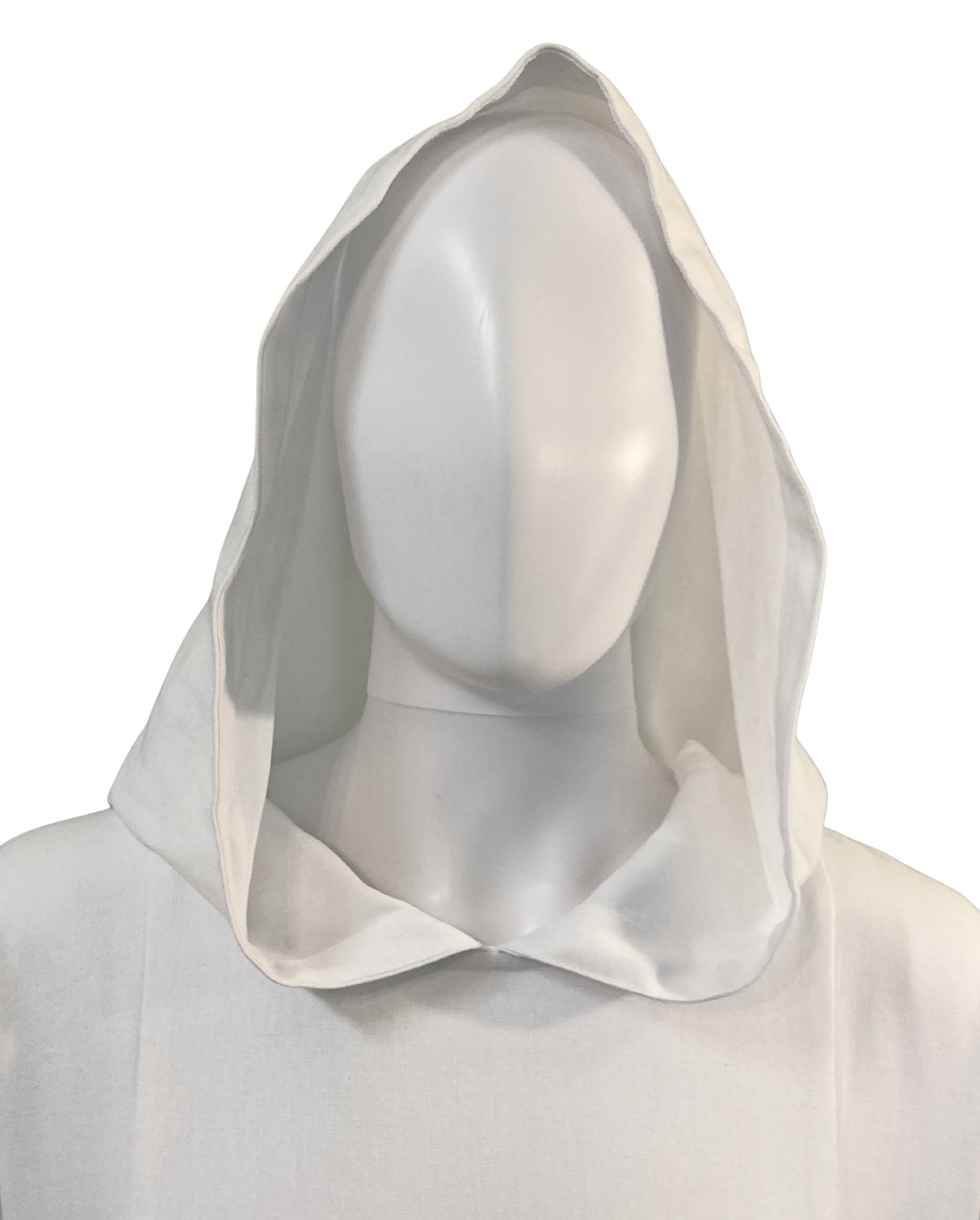 Hooded burial gown, male mannequin